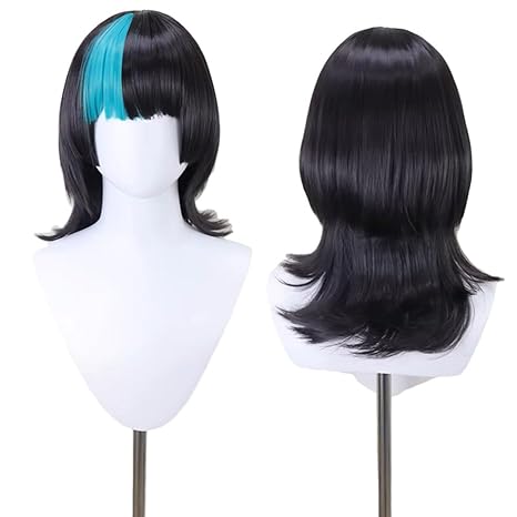 애니메이션 키라라 호시 가발 파란색과 검정색 중간 곱슬 - Anime Cosplay Blue Hair 리뷰 및 가격